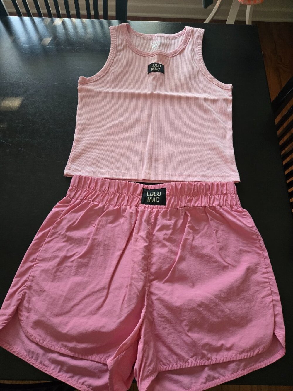 LULUMAC set in pastel pink: nylon shorts and tank top